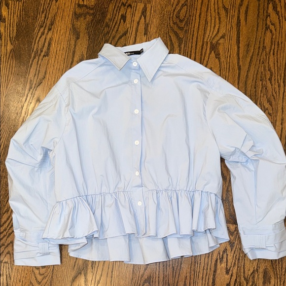 Ina Light Blue Ruffled Blouse - Picture 2 of 7